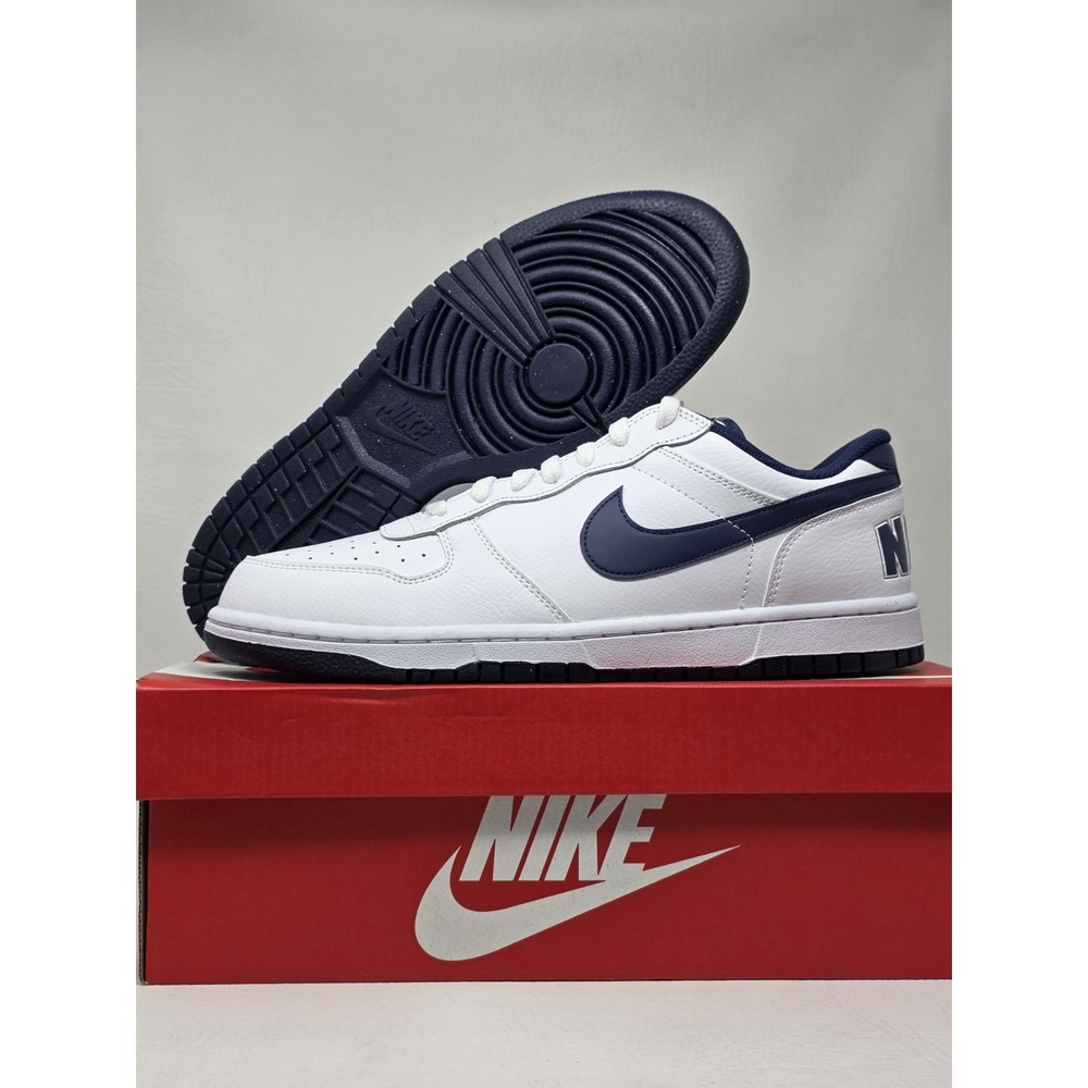 Nike Big Nike Low Size 11.5 Mens White Midnight Navy Basketball 355152-140 New